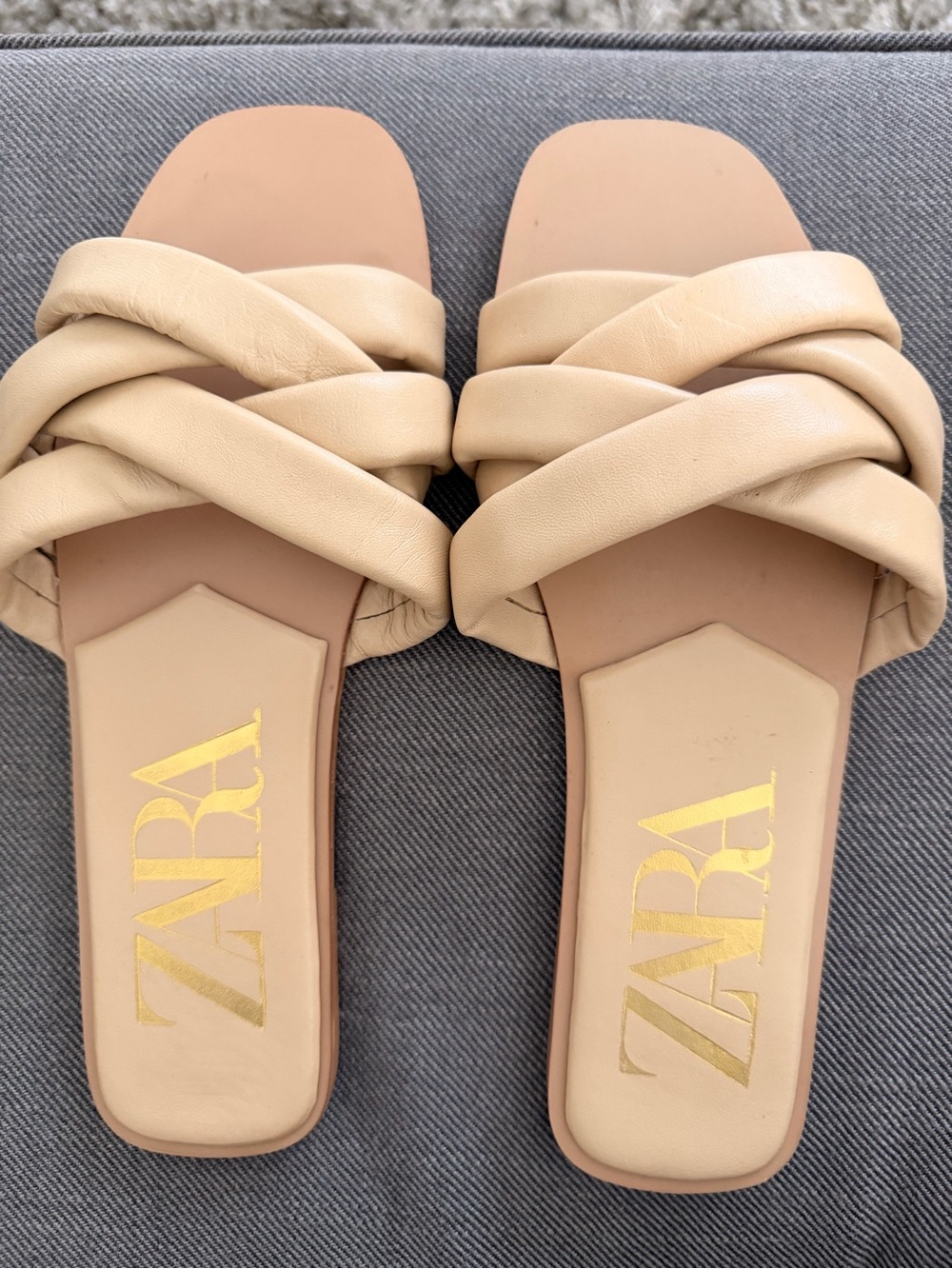 Zara Beige Strappy Slide Sandals size 39. Gently used
